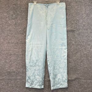 NWT LAUREN RALPH LAUREN Satin Pajama Pant Medium Blue Floral Jacquard Drawstring